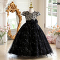 Ready-to-ship girls' formal dresses: vintage-inspired, high-end elegant mesh panel design for piano recitals and flower girls