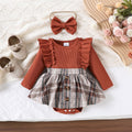 Children's clothing cross-border european and american girls brown color long-sleeved plaid khaki