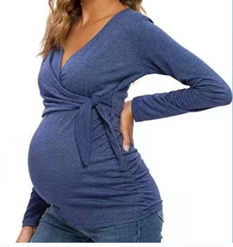 fashion trendy mom cross v-neck nursing t-shirt maternity top - in stock, relaxed fit