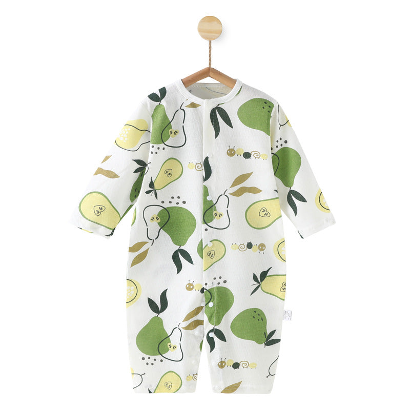 Baby romper pure cotton summer newborn thin pajamas baby clothes long sleeve air conditioning closed crotch onesie crawling suit
