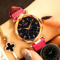 New wholesale women's watches, fashionable and trendy digital face ladies' student starry sky dial quartz wristwatch with leather strap
