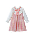 New spring/autumn girls' lace-trimmed shirt dress - two-piece look, gentle & elegant, chanel-inspired style with bow tie