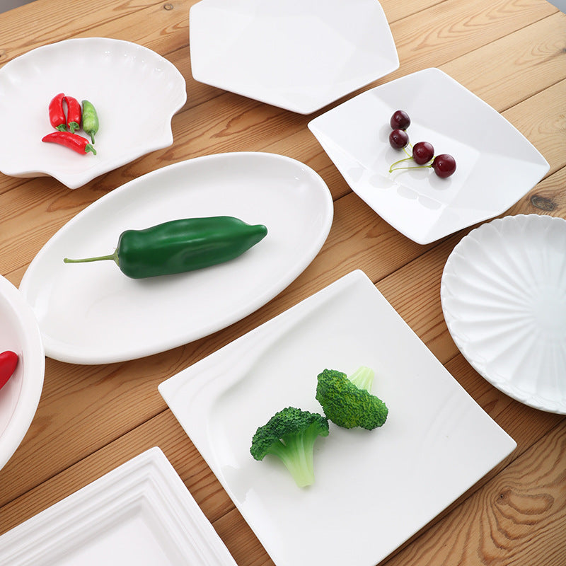 Special-shaped plate, commercial for homeasymmetricalwhite ceramic dinner plate, hotel tableware, restaurant special liang shao yi