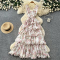 French floral sweet princess style dress - women's summer v-neck sleeveless high-waisted a-line maxi dress - commute chic