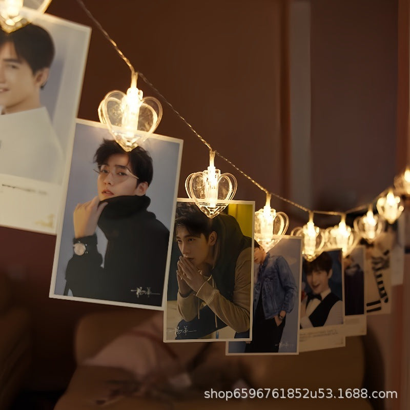 Indoor led Christmas light string with clip transparent photo clip battery box colorful light photo wall luminous light string