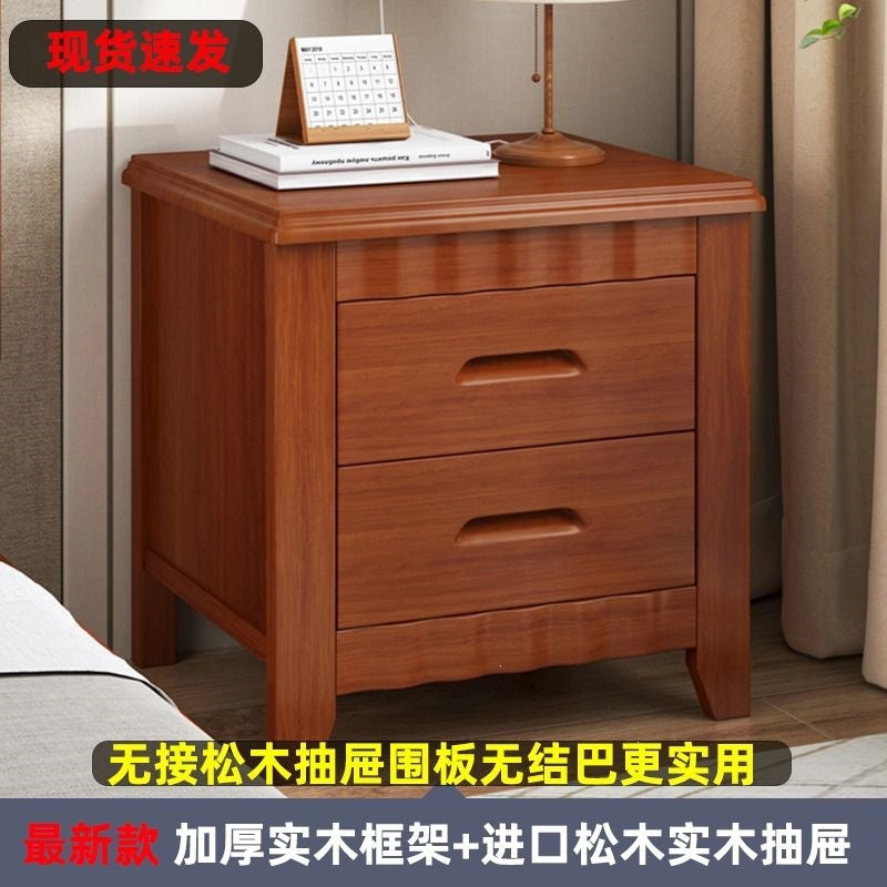 Solid wood bedside table for home bedroom, lockable storage cabinet, small rental room bedside storage chest, no assembly required