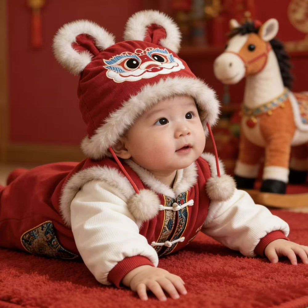 New year's outfit winter newborn infant baby new year's greeting clothes winter onesie outerwear romper trendy crawling suit