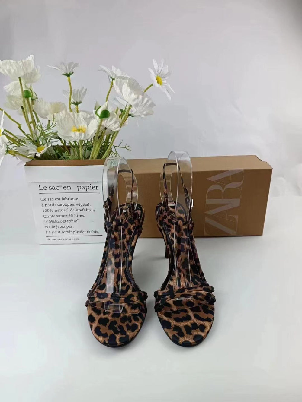 Za2024 new leopard print high heels - elegant single strap stiletto open toe women's shoes - leopard print printed high heel fashion footwear