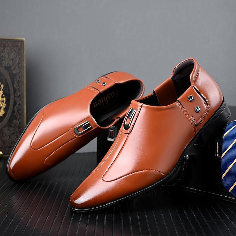 Spring autummen business formal leather shoes youth slip-on pointed toe men's shoes british shoes black wedding work shoes