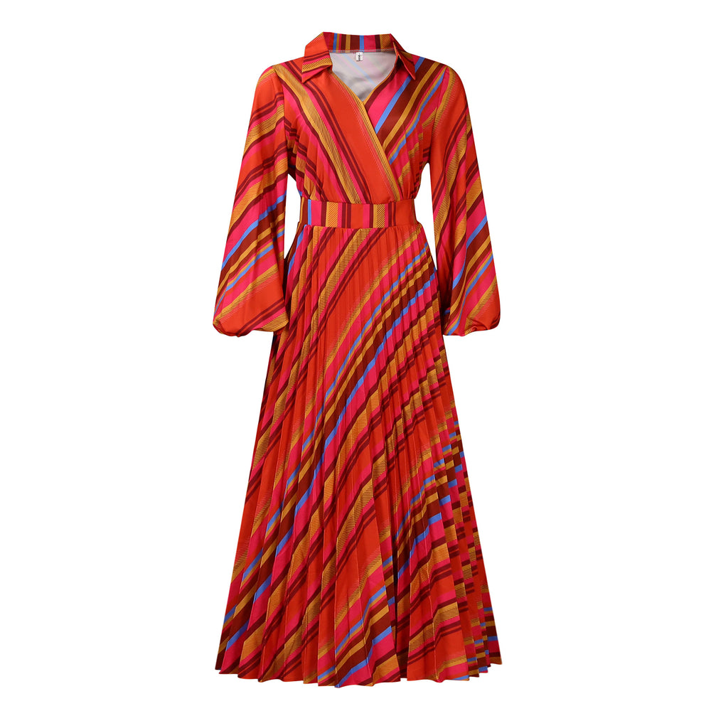 D500  fashion summer new women's fashion lapel long sleeves sexy lapel large swing skirt export dress