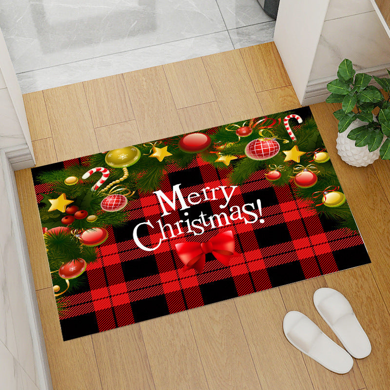 Red christmas floor mat - santa claus & christmas tree coral fleece entrance mat for home & bar