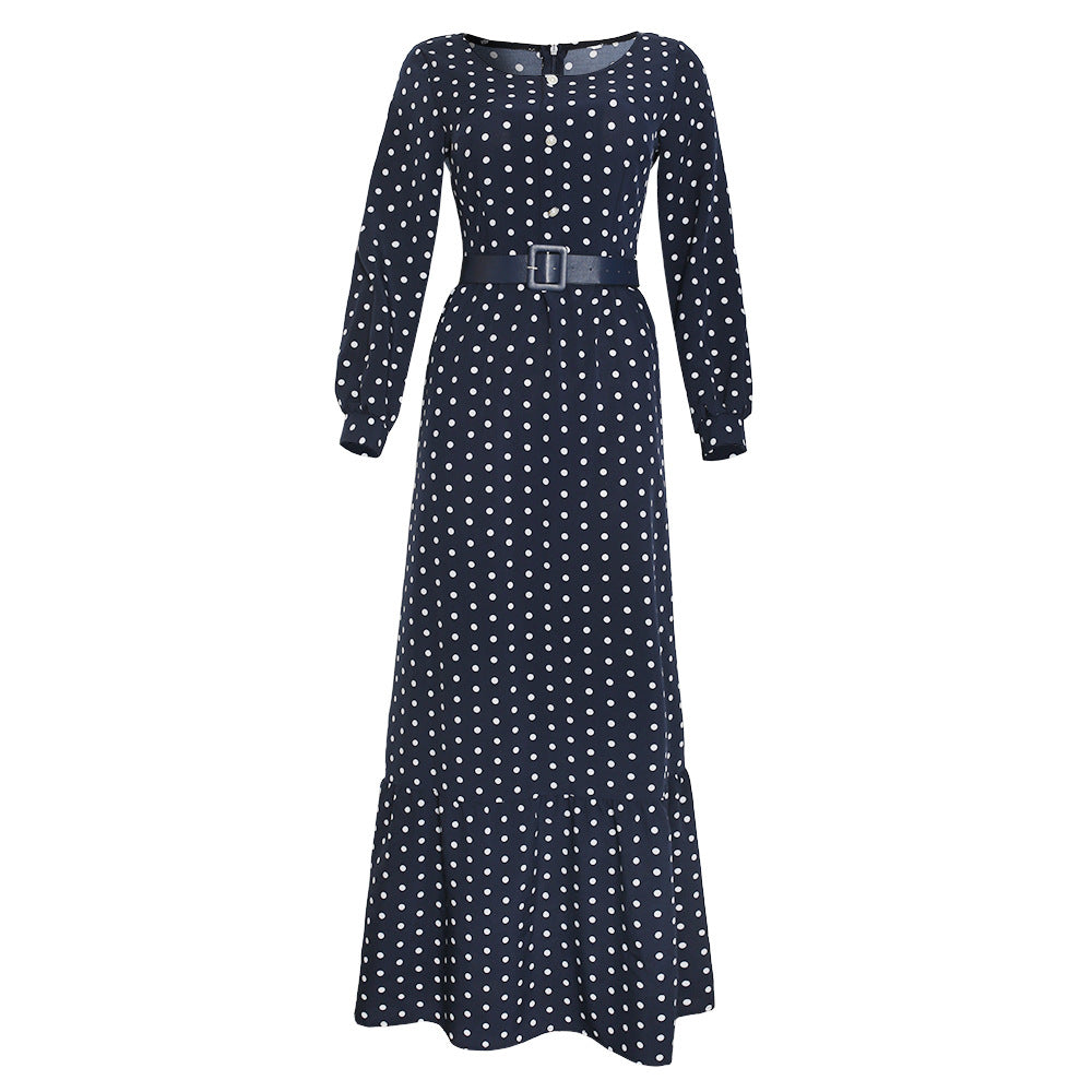 new arrival: fresh & sweet polka dot high-waisted long sleeve dress - african style plus size women's clothing with belt