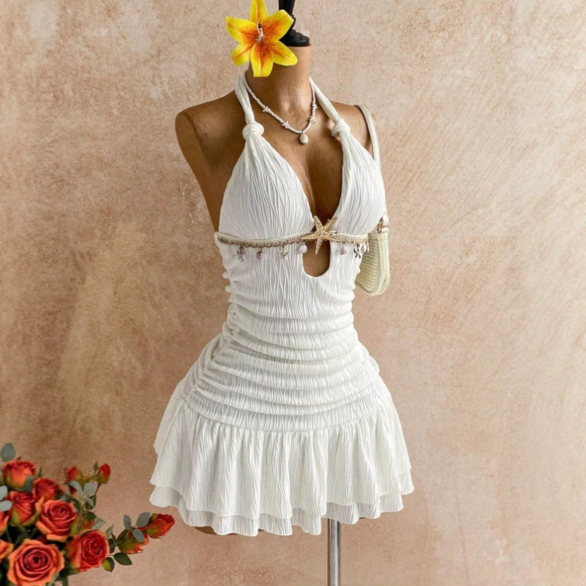 European and american cross-border   new backless sexy bodycon mini beach vacation women's dress