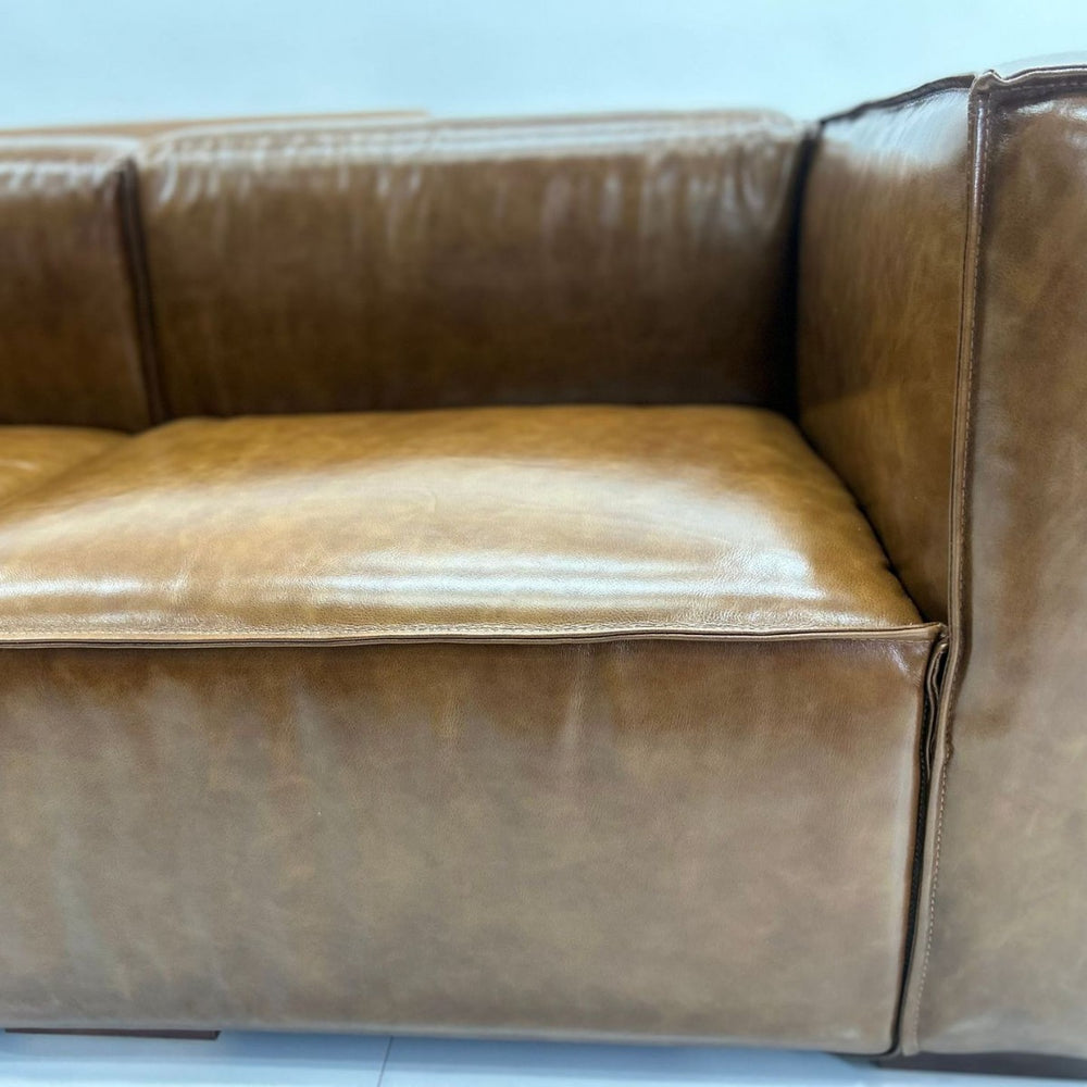 American retro sofa cigar bar living room small apartment straight row genuine leather sofa tofu block sofa module new style