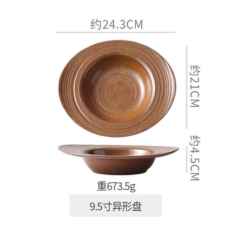 Vintage chic ceramic dinnerware - restaurant & hotel grade, unique ribbed design, steak & western cuisine plates, high-style deep dishes for home use