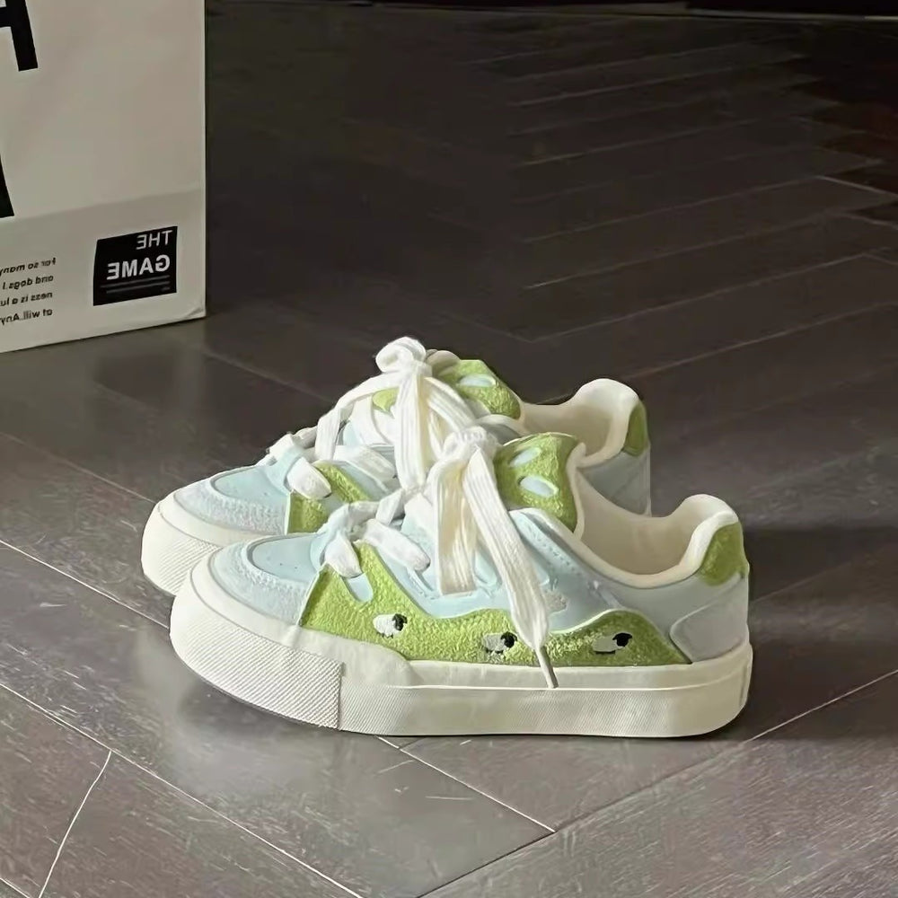 Campus style sneakers for women 2026new arrivalniche style designpreppy styleeasiest for matchthick sole color matchingk-stylecasualwhite shoes