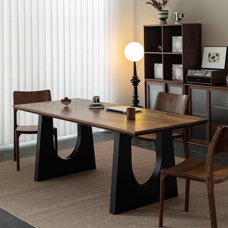 Solid wood dining table walnut color living room large desk workbench large board dining desk all-in-one conference office table