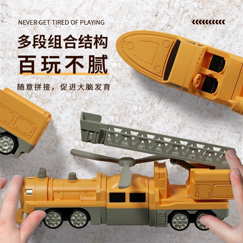 Kids' toy car set - construction vehicle transformation puzzle - fire truck included - perfect birthday gift for 3-4 year old boys