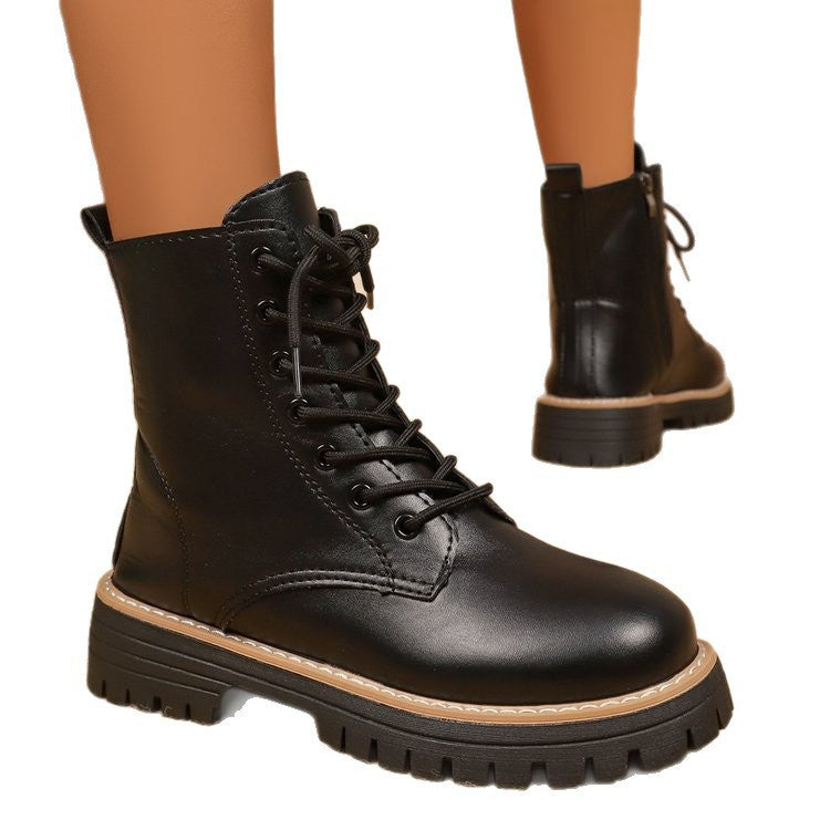 new platform mid-calf boots  autumn/winter european and american casual british style side zipper martin boots women's black