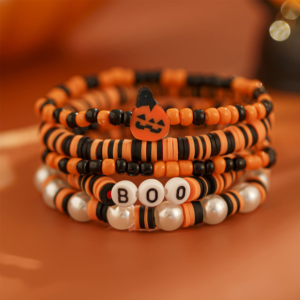 Halloween pumpkin bracelet wholesale fashion cross-border jewelry women's stylish trendy party bat polymer clay beaded bracelet