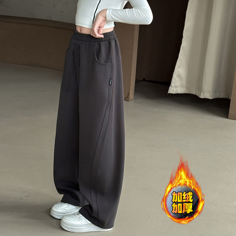 Girls' fall/winter fleece-lined pants,  new casual scimitar pants, thickened wide-leg banana pants for mid-to-large children, warm and cozy