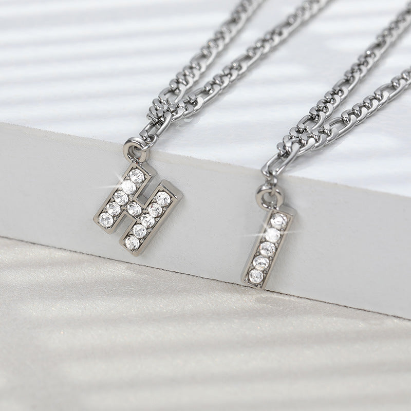 European and american minimalist micro-paved zircon stainless steel chain letter anklet - 26 english alphabet pendant anklet for couples