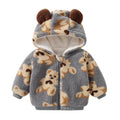 Kids' fleece-lined thickened outerwear, baby warm outdoor clothes,  autumn/winter cartoon bear hooded baby clothing