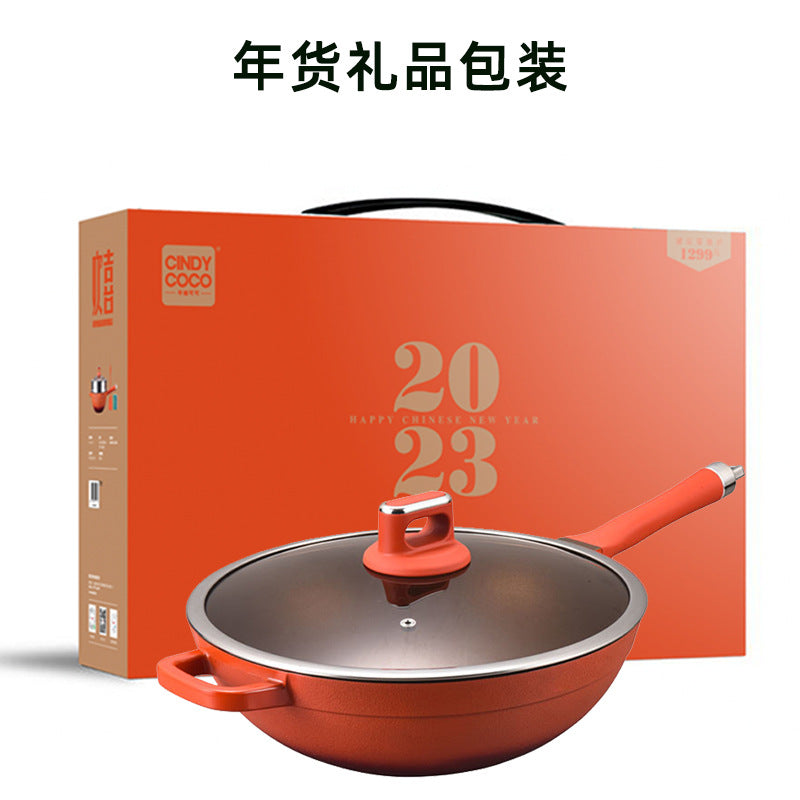 Titanium non-stick wok - premium cast aluminum flat bottom pan - induction compatible - perfect for everyday cooking & gifting