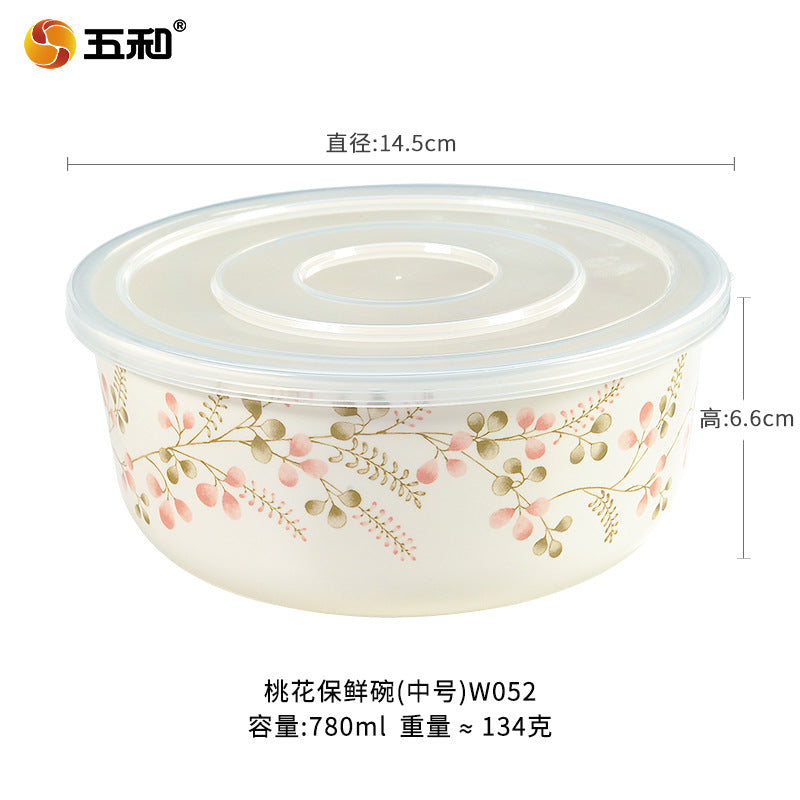 Bowl set Fresh-keeping bowl Instant noodle bowl Melamine tableware Lunch box Imitation porcelain round soup bowl with lid Sealed bento box