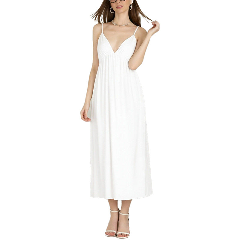 cross-border european and american women's clothing: new summer dresses for women - fashionable and sexy backless solid color camisole dress 661