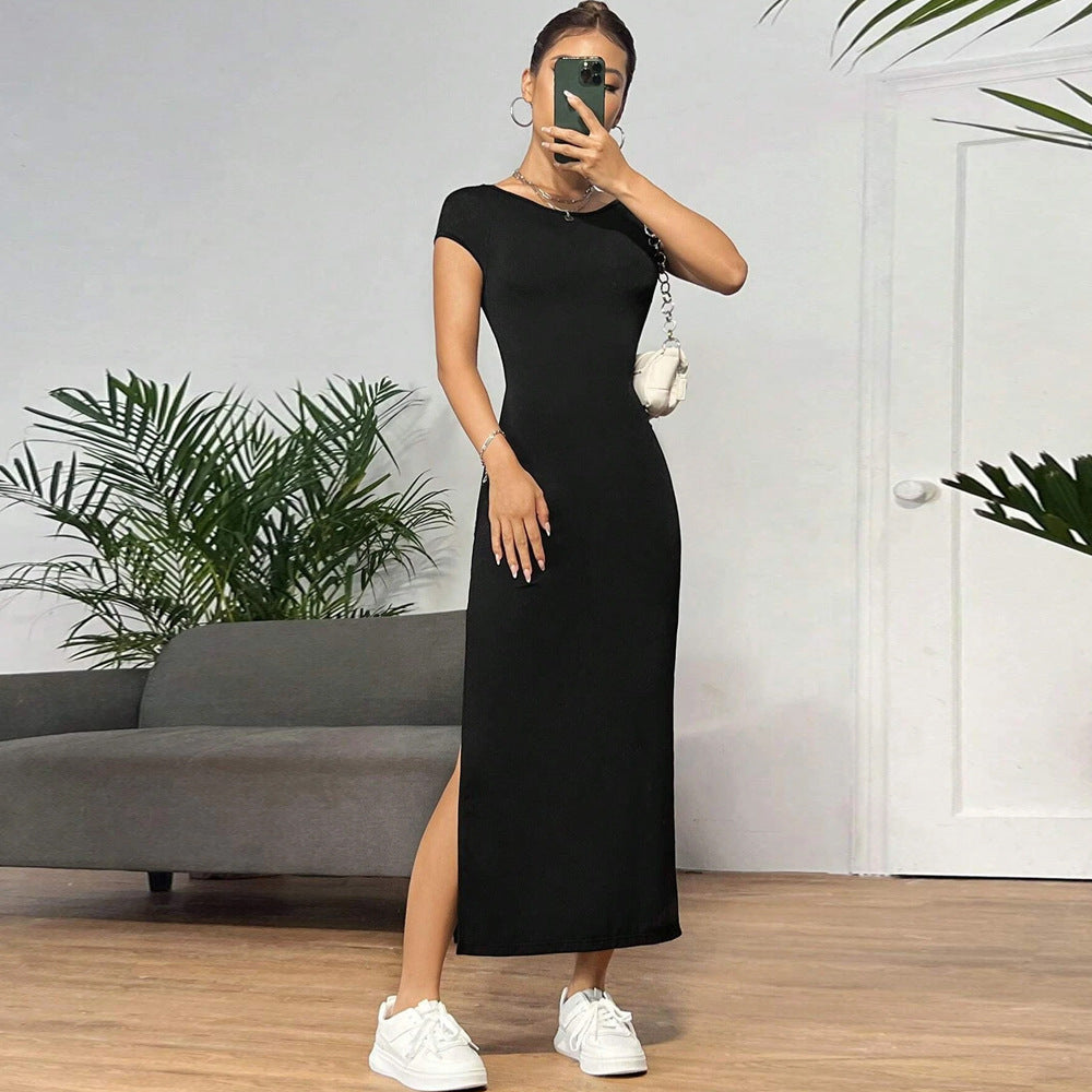 European and american style women's elegant knitted sleeveless dress - new summer backless slit midi dress