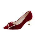 Chinese xiuhe wedding shoes for women 2024 new arrival wedding dress shoes pearl heel bows not tired feet red engagement