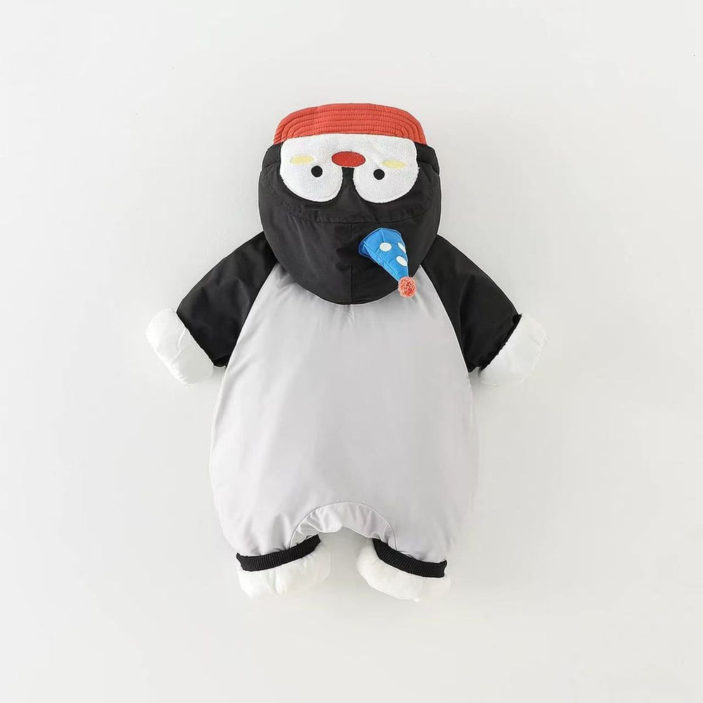 Winter romper newborn baby hooded outfit - thickened fleece-lined warm crawling suit for boys and girls