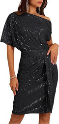 european and american cross-border women's beaded and sequined party club one-shoulder ruched evening gown fashion dress