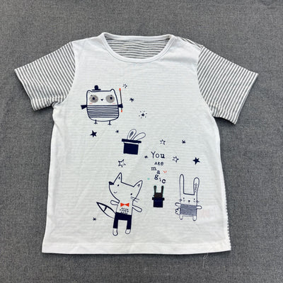 Infant & toddler striped short-sleeve t-shirt with magic fox & owl cartoon print - breathable, 100% cotton crew neck top