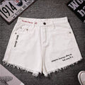 Mustache edge denim shorts women's k-stylework clothingfashionembroidered washed loose pants high waistloosejeans