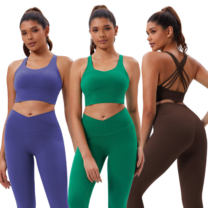 eco-friendly fabric sports bra running compression fitness tank top high-waisted leggings with padded bra and back support yoga set