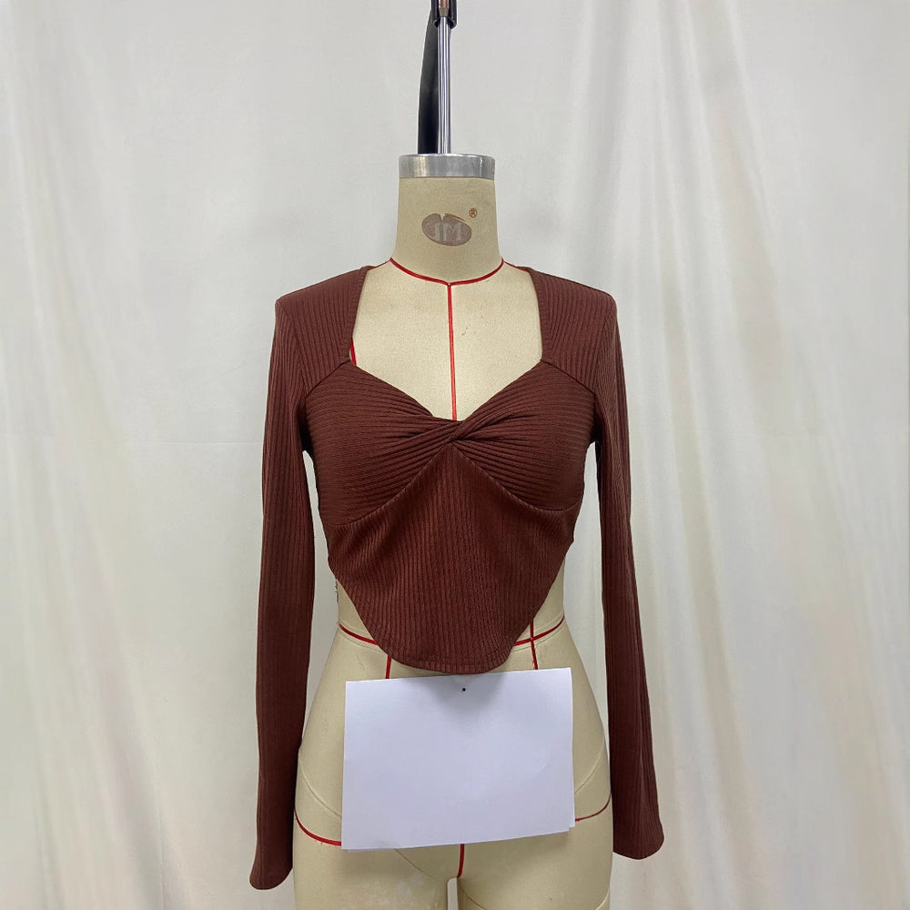 european and american autumn new women's knitted long-sleeve cropped top - sexy cutout design, hot girl style fashion top