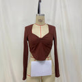 european and american autumn new women's knitted long-sleeve cropped top - sexy cutout design, hot girl style fashion top