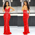 C6388   fashion women's solid color camisole sleeveless rhinestone backless maxi dress