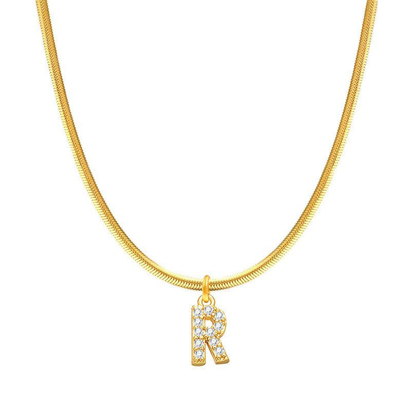 Geometric chic gold-tone blade chain necklace with letter pendant - stainless steel jewelry for women
