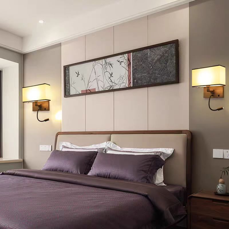Hotel & b&b wall sconce - bedroom bedside pull cord wall lamp - modern minimalist fabric wall light - custom project & wholesale