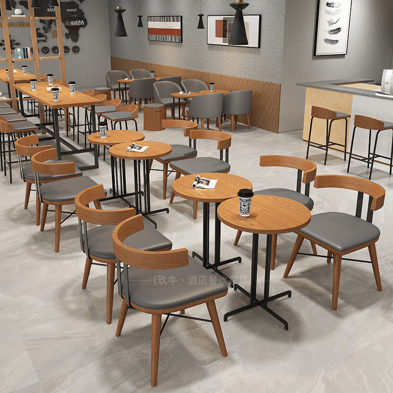 Cafe Solid wood high stool Table and chair combination Simple restaurant Convenience store Table and chair Bar Clear bar Backrest high chair