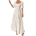 Amazon casual chiffon european and american women's clothing  spring square neck printed comfortable floral dress