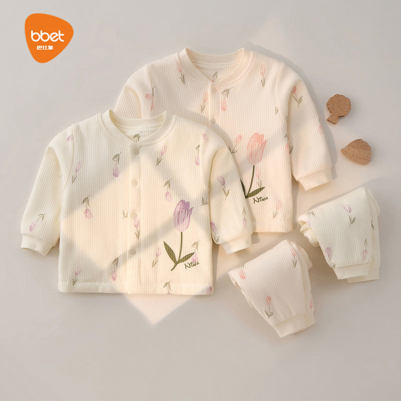 Babylon baby autumn clothes suitpure cottonkidsintimatesbaby long johns quilted pajamas thin cotton shirt heattech style