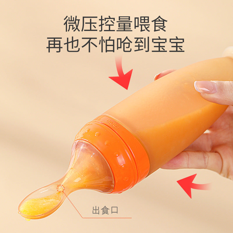Baby silicone rice cereal spoon, squeeze bottle feeding spoon, soft silicone spoon for rice cereal and baby food supplement tools - wholesale