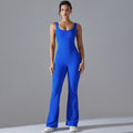 European and american cutout back bodysuit peach lift quick-dry tight workout gym outfit flare leg yoga jumpsuit for women