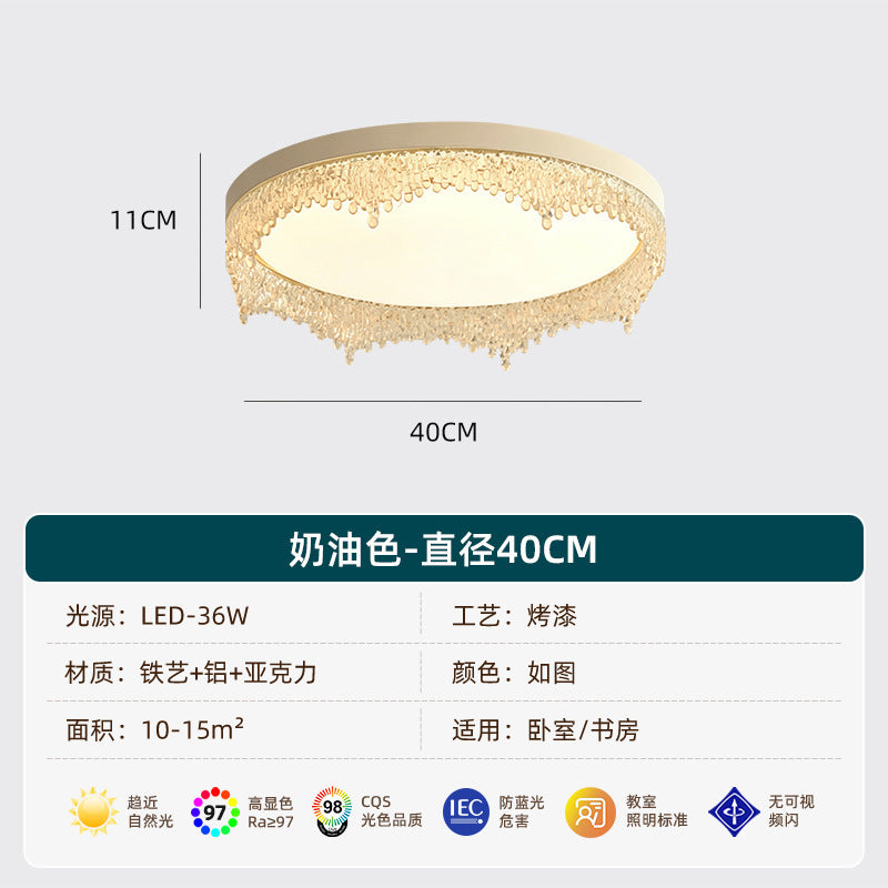 New chinoiserie walnut frame crystal water drop round led ceiling light accessible luxury bedroom master bedroom living room study