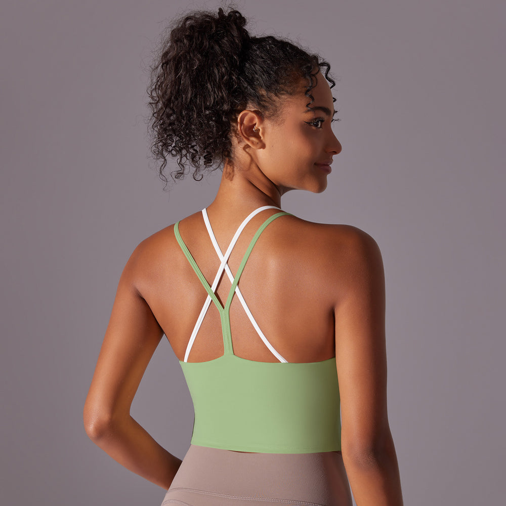 New solid color racerback double-layer crisscross double-sided brushed nylon sports bra running fitness yoga top for women