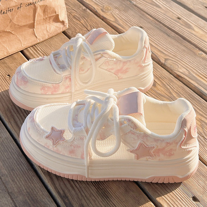 Star white shoes women's summer breathable mesh shoes new arrival with skirt shoes easiest for matchthick sole sports sneakers